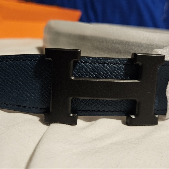 Men's Hermes Blue/red Reversible Leather Belt - Picture 8 of 9